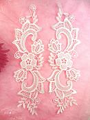 Embroidered Lace Appliques Antique Off White Floral Venice Lace Mirror Pair 10.5" (DH90X)
