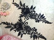 Embroidered Lace Appliques Navy Romantic Rose Floral Venice Lace Mirror Pair 16" (DH83X)