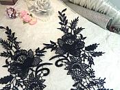 Embroidered Lace Appliques Navy Romantic Rose Floral Venice Lace Mirror Pair 16" (DH83X)