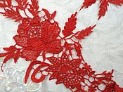 Embroidered Lace Appliques Red Romantic Rose Floral Venice Lace Mirror Pair 16" (DH83X)