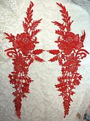 Embroidered Lace Appliques Red Romantic Rose Floral Venice Lace Mirror Pair 16" (DH83X)