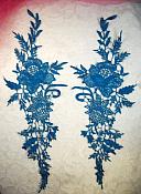 Embroidered Lace Appliques Turquoise Romantic Rose Floral Venice Lace Mirror Pair 16" (DH83X)