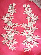 Romantic Roses Embroidered Lace Appliques White Floral Venice Lace Mirror Pair 13" (DH84X)