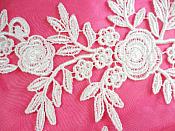 Romantic Roses Embroidered Lace Appliques White Floral Venice Lace Mirror Pair 13" (DH84X)
