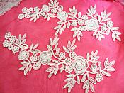 Romantic Roses Embroidered Lace Appliques White Floral Venice Lace Mirror Pair 13" (DH84X)