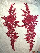 Embroidered Lace Appliques Wine Romantic Rose Floral Venice Lace Mirror Pair 16" (DH83X)