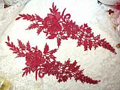 Embroidered Lace Appliques Wine Romantic Rose Floral Venice Lace Mirror Pair 16" (DH83X)