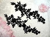 Romantic Roses Embroidered Lace Appliques Black Floral Venice Lace Mirror Pair 13" (DH84X)