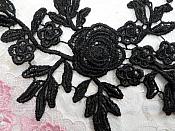 Romantic Roses Embroidered Lace Appliques Black Floral Venice Lace Mirror Pair 13" (DH84X)