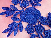 Romantic Roses Embroidered Lace Appliques Blue Floral Venice Lace Mirror Pair 13" (DH84X)