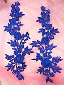 Romantic Roses Embroidered Lace Appliques Blue Floral Venice Lace Mirror Pair 13" (DH84X)
