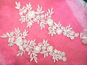 Romantic Roses Embroidered Lace Appliques Ivory Floral Venice Lace Mirror Pair 13" (DH84X)