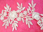 Romantic Roses Embroidered Lace Appliques Ivory Floral Venice Lace Mirror Pair 13" (DH84X)