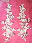 Romantic Roses Embroidered Lace Appliques Ivory Floral Venice Lace Mirror Pair 13" (DH84X)