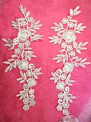 Romantic Roses Embroidered Lace Appliques Ivory Floral Venice Lace Mirror Pair 13" (DH84X)