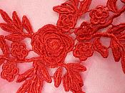 Romantic Roses Embroidered Lace Appliques Red Floral Venice Lace Mirror Pair 13" (DH84X)