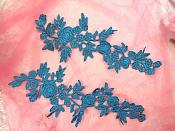 Romantic Roses Embroidered Lace Appliques Turquoise Floral Venice Lace Mirror Pair 13" (DH84X)