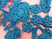 Romantic Roses Embroidered Lace Appliques Turquoise Floral Venice Lace Mirror Pair 13" (DH84X)