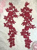 Romantic Roses Embroidered Lace Appliques Wine Floral Venice Lace Mirror Pair 13" (DH84X)