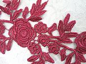 Romantic Roses Embroidered Lace Appliques Wine Floral Venice Lace Mirror Pair 13" (DH84X)