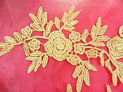 Romantic Roses Embroidered Lace Appliques Gold Floral Venice Lace Mirror Pair 13" (DH84X)