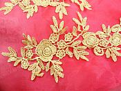 Romantic Roses Embroidered Lace Appliques Gold Floral Venice Lace Mirror Pair 13" (DH84X)