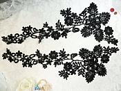 Lace Appliques Black Floral Vine Embroidered Mirror Pair Costume Motifs 15" (DH85X)
