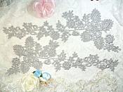 Lace Appliques Silver Floral Vine Embroidered Mirror Pair Costume Motifs 15" (DH85X)