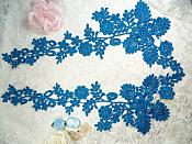 Lace Appliques Turquoise Floral Vine Embroidered Mirror Pair Costume Motifs 15" (DH85X)