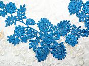 Lace Appliques Turquoise Floral Vine Embroidered Mirror Pair Costume Motifs 15" (DH85X)