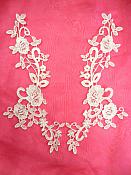 Embroidered Lace Appliques White Anitque Floral Venice Lace Mirror Pair Motifs 11" (DH100X)