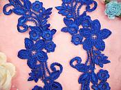 Embroidered Lace Appliques Blue Floral Venice Lace Mirror Pair 9.5" (DH86X)