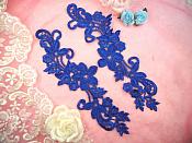 Embroidered Lace Appliques Blue Floral Venice Lace Mirror Pair 9.5" (DH86X)