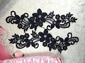 Embroidered Lace Appliques Navy Floral Venice Lace Mirror Pair 9.5" (DH86X)