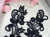 Embroidered Lace Appliques Navy Floral Venice Lace Mirror Pair 9.5" (DH86X)