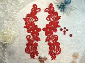 Embroidered Lace Appliques Red Floral Venice Lace Mirror Pair 9.5" (DH86X)