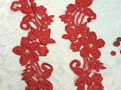 Embroidered Lace Appliques Red Floral Venice Lace Mirror Pair 9.5" (DH86X)