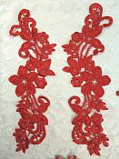 Embroidered Lace Appliques Red Floral Venice Lace Mirror Pair 9.5" (DH86X)