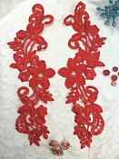 Embroidered Lace Appliques Red Floral Venice Lace Mirror Pair 9.5" (DH86X)