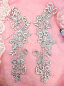 Embroidered Lace Appliques Silver Floral Venice Lace Mirror Pair 9.5" (DH86X)