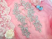 Embroidered Lace Appliques Silver Floral Venice Lace Mirror Pair 9.5" (DH86X)