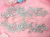 Embroidered Lace Appliques Silver Floral Venice Lace Mirror Pair 9.5" (DH86X)