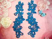 Embroidered Lace Appliques Turquoise Floral Venice Lace Mirror Pair 9.5" (DH86X)