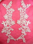 Shimmering White Floral Embroidered Lace Appliques Venice Lace Mirror Pair 14" (DH89X)