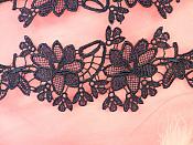 Appliques Embroidered Lace Navy Blue Floral Flower Mirror Pair Motifs 10" (DH87X)