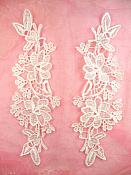 Embroidered Lace Appliques White Floral Venice Lace Mirror Pair 10" (DH87X)