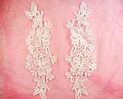 Embroidered Lace Appliques White Floral Venice Lace Mirror Pair 10" (DH87X) Embroidered Lace Appliques White Floral Venice Lace Mirror Pair 10" (DH87X)