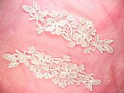 Embroidered Lace Appliques White Floral Venice Lace Mirror Pair 10" (DH87X)