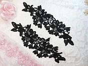 Embroidered Lace Appliques Black Floral Venice Lace Mirror Pair 10" (DH87X)