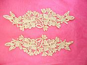 Embroidered Lace Appliques Gold Floral Venice Lace Mirror Pair 10" (DH87X)